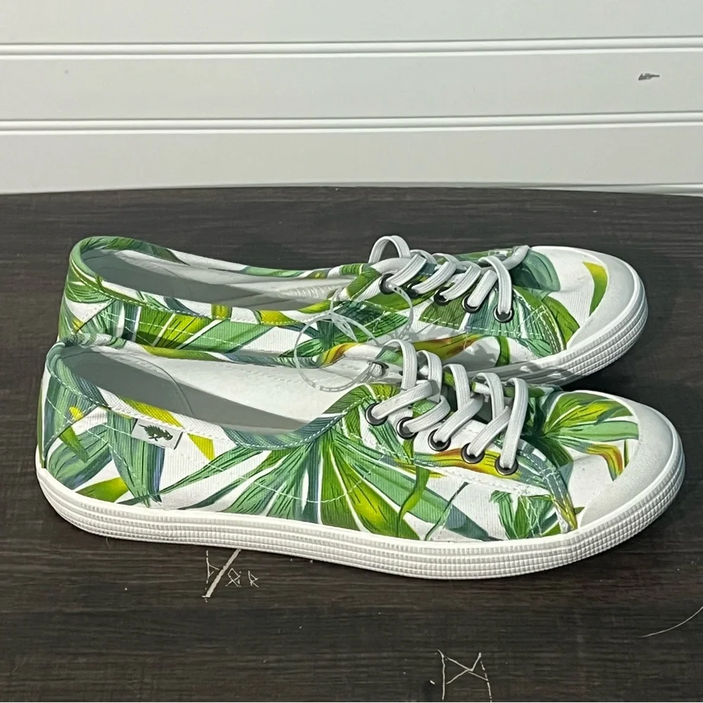 NWOT Rocket Dog Jazzin Green/White Palm Print Cotton Sneakers Size 11 - Picture 1 of 10